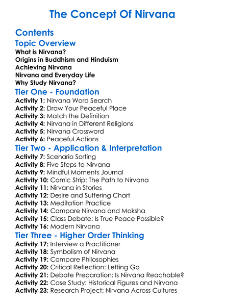 The Concept Of Nirvana Worksheet Activity Booklet