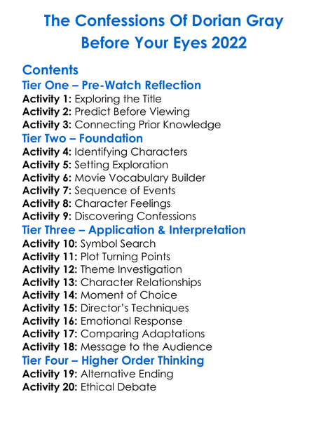 The Confessions Of Dorian Gray Before Your Eyes 2022 Worksheet Activity Booklet