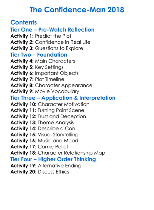The Confidence-Man 2018 Worksheet Activity Booklet