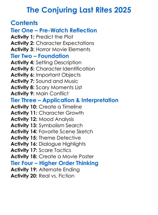 The Conjuring Last Rites 2025 Worksheet Activity Booklet