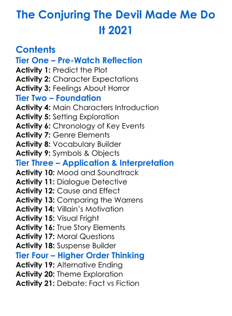 The Conjuring The Devil Made Me Do It 2021 Worksheet Activity Booklet