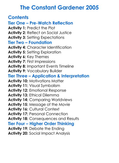 The Constant Gardener 2005 Worksheet Activity Booklet