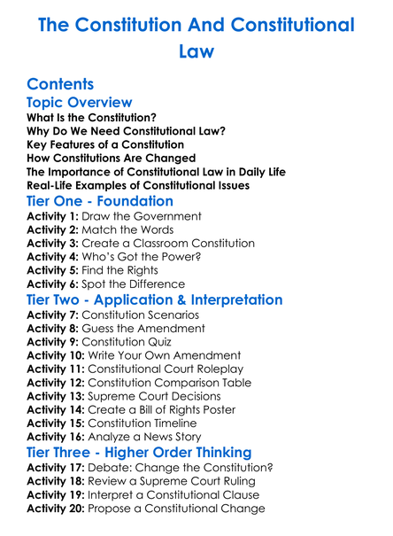 The Constitution And Constitutional Law Worksheet Activity Booklet