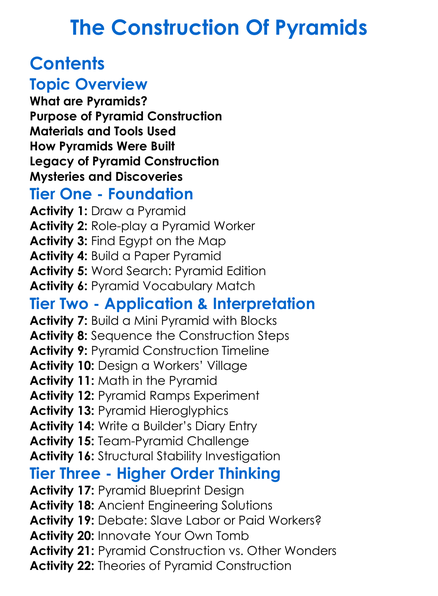 The Construction Of Pyramids Worksheet Activity Booklet