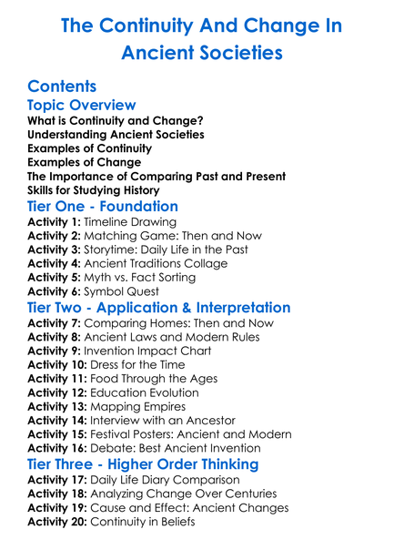 The Continuity And Change In Ancient Societies Worksheet Activity Booklet