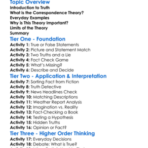 The Correspondence Theory Of Truth Worksheet Activity Booklet