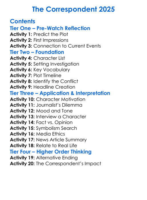 The Correspondent 2025 Worksheet Activity Booklet