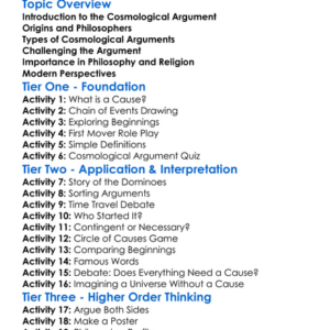 The Cosmological Argument Worksheet Activity Booklet