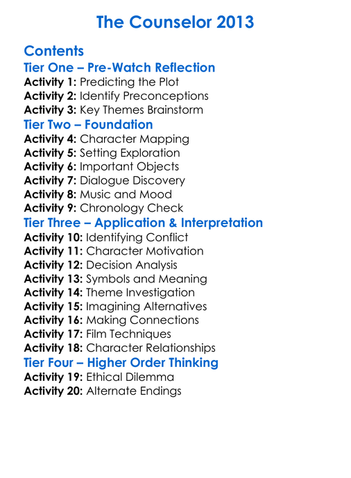 The Counselor 2013 Worksheet Activity Booklet