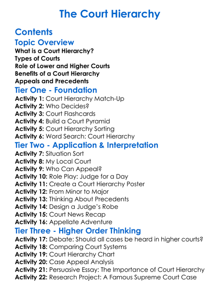 The Court Hierarchy Worksheet Activity Booklet