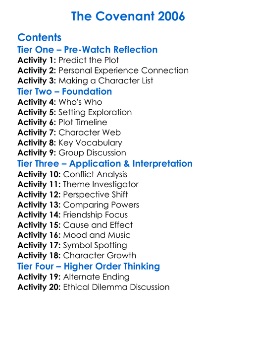 The Covenant 2006 Worksheet Activity Booklet