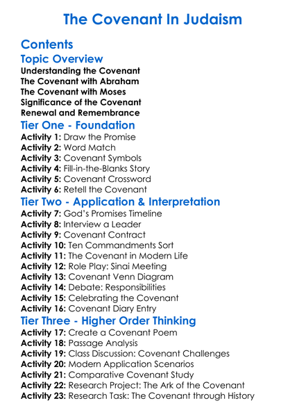 The Covenant In Judaism Worksheet Activity Booklet
