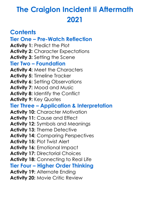 The Craiglon Incident Ii Aftermath 2021 Worksheet Activity Booklet