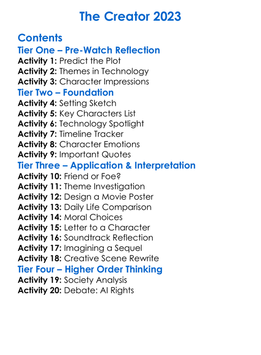 The Creator 2023 Worksheet Activity Booklet