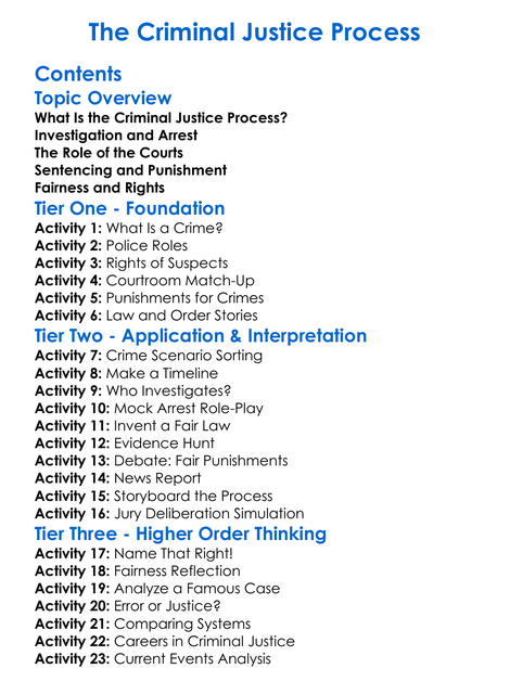 The Criminal Justice Process Worksheet Activity Booklet