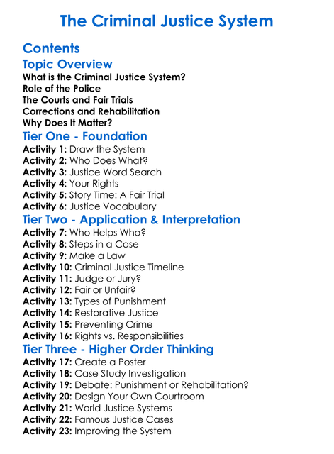 The Criminal Justice System Worksheet Activity Booklet