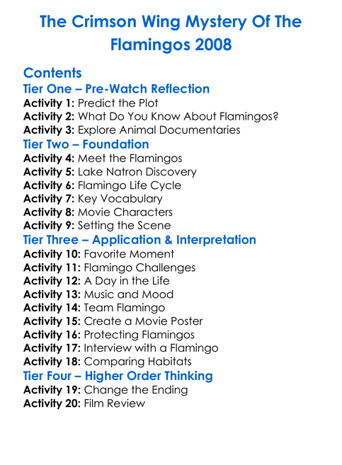 The Crimson Wing Mystery Of The Flamingos 2008 Worksheet Activity Booklet