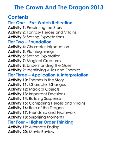 The Crown And The Dragon 2013 Worksheet Activity Booklet