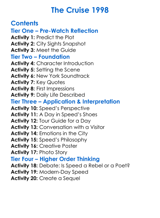 The Cruise 1998 Worksheet Activity Booklet