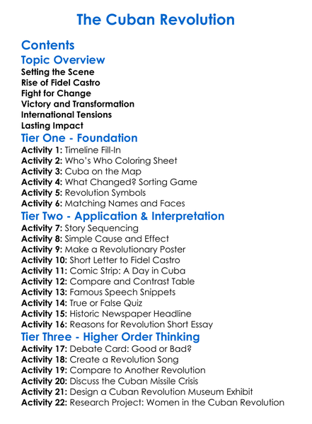 The Cuban Revolution Worksheet Activity Booklet