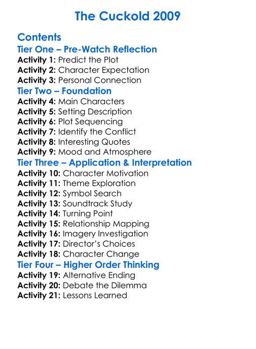The Cuckold 2009 Worksheet Activity Booklet
