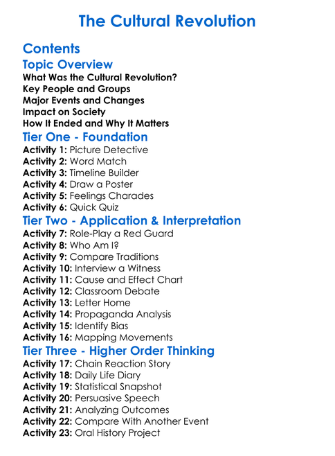 The Cultural Revolution Worksheet Activity Booklet