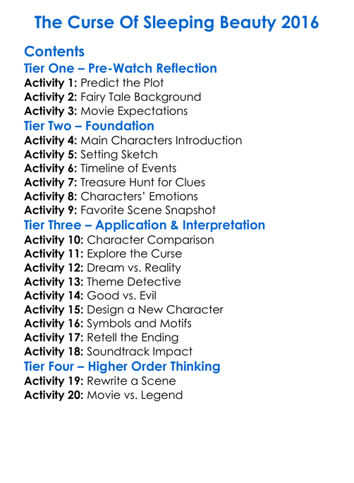 The Curse Of Sleeping Beauty 2016 Worksheet Activity Booklet
