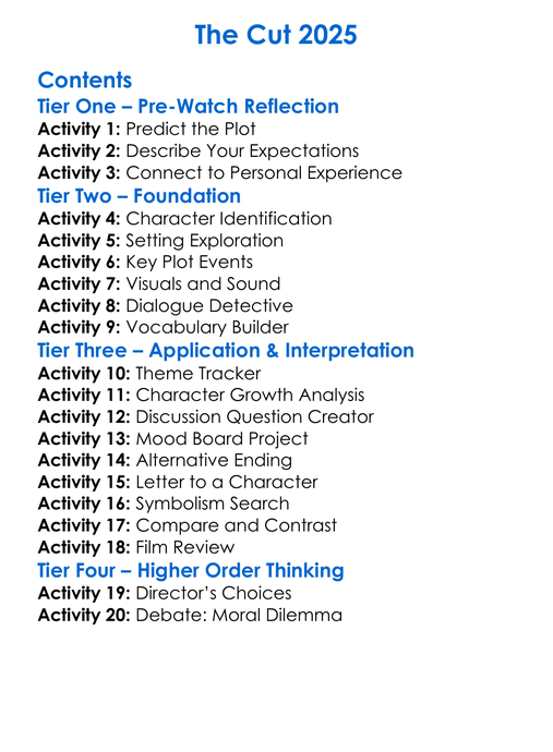 The Cut 2025 Worksheet Activity Booklet