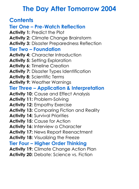 The Day After Tomorrow 2004 Worksheet Activity Booklet