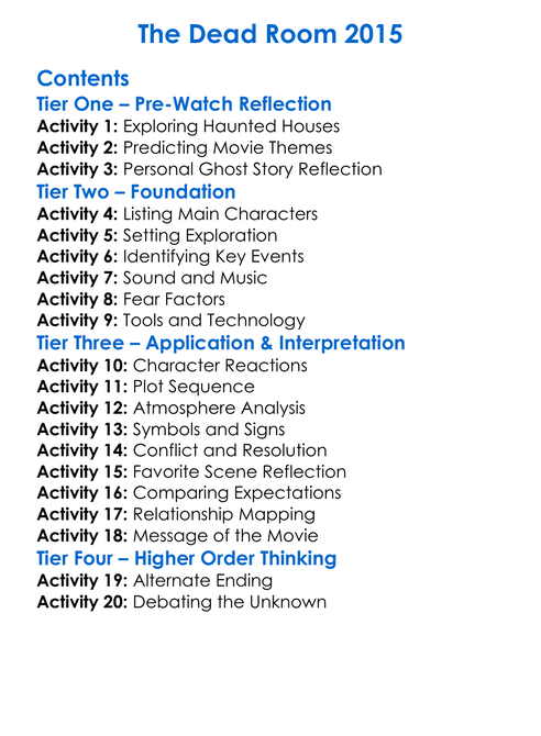 The Dead Room 2015 Worksheet Activity Booklet