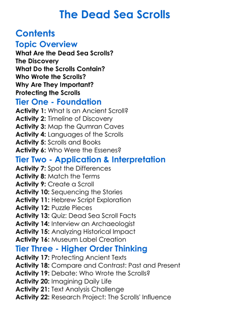 The Dead Sea Scrolls Worksheet Activity Booklet