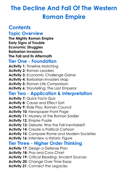 The Decline And Fall Of The Western Roman Empire Worksheet Activity Booklet