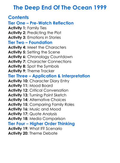 The Deep End Of The Ocean 1999 Worksheet Activity Booklet
