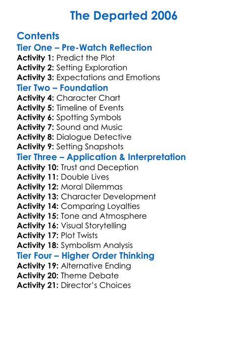 The Departed 2006 Worksheet Activity Booklet
