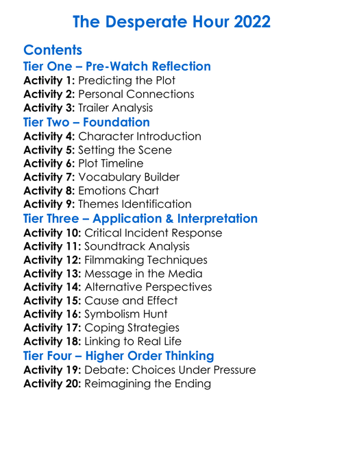 The Desperate Hour 2022 Worksheet Activity Booklet