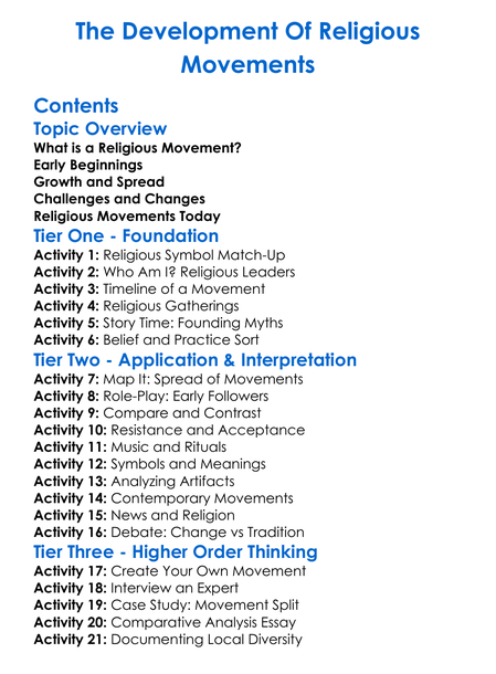 The Development Of Religious Movements Worksheet Activity Booklet