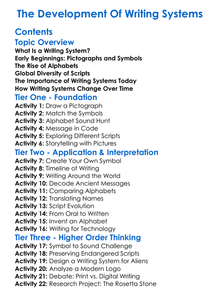 The Development Of Writing Systems Worksheet Activity Booklet
