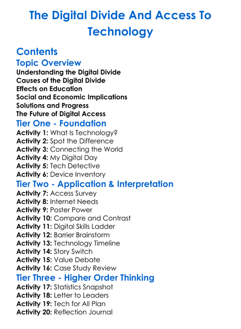 The Digital Divide And Access To Technology Worksheet Activity Booklet
