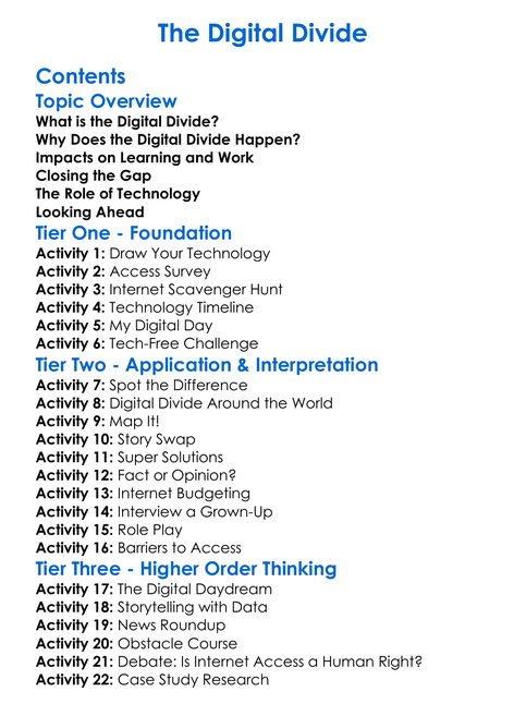 The Digital Divide Worksheet Activity Booklet