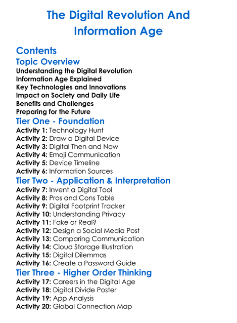 The Digital Revolution And Information Age Worksheet Activity Booklet