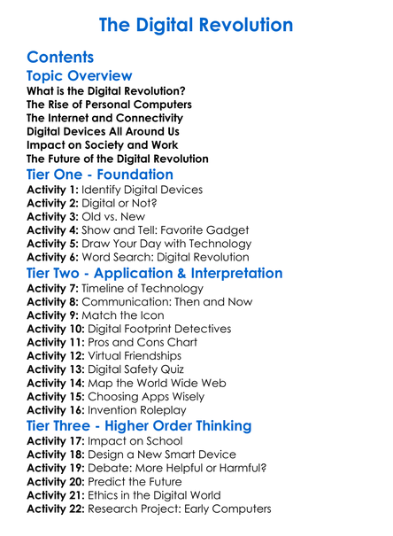 The Digital Revolution Worksheet Activity Booklet