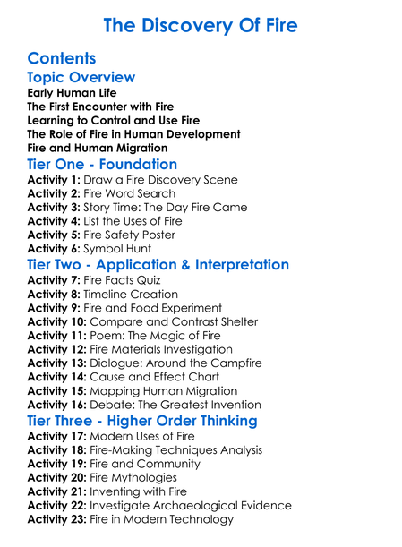 The Discovery Of Fire Worksheet Activity Booklet