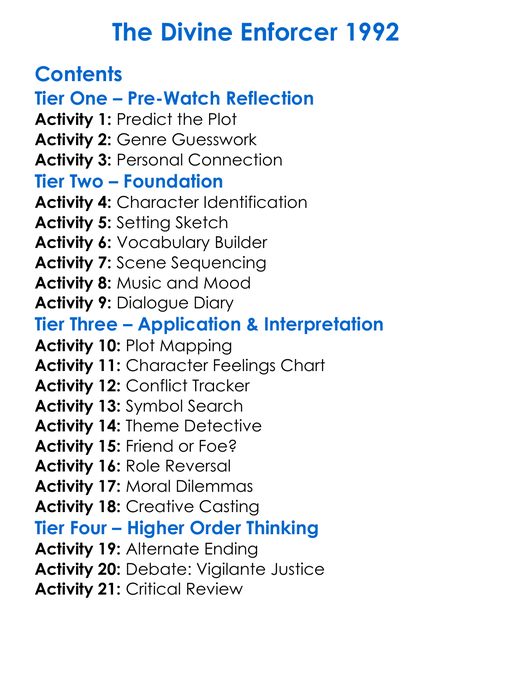 The Divine Enforcer 1992 Worksheet Activity Booklet