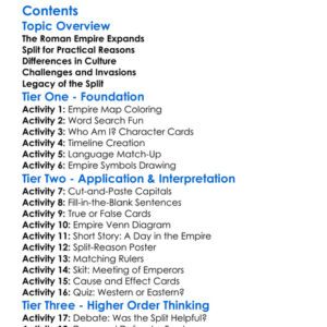 The Division Between Eastern And Western Empires Worksheet Activity Booklet