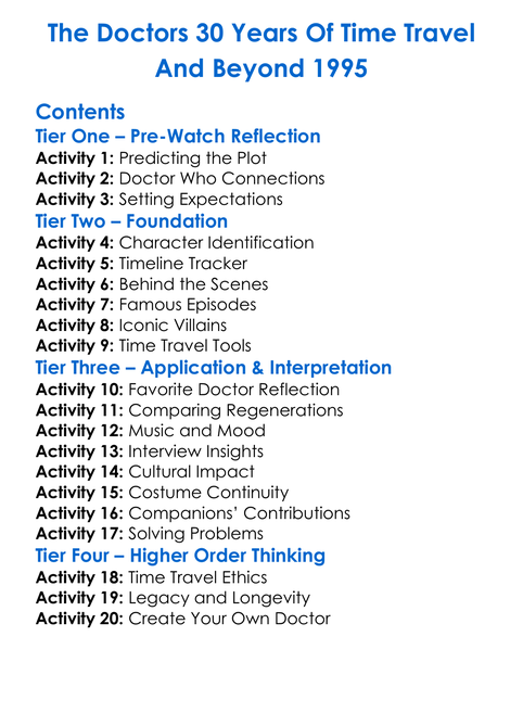 The Doctors 30 Years Of Time Travel And Beyond 1995 Worksheet Activity Booklet