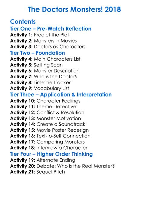 The Doctors Monsters 2018 Worksheet Activity Booklet