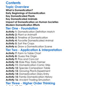 The Domestication Of Plants And Animals Worksheet Activity Booklet