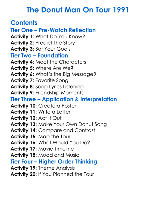 The Donut Man On Tour 1991 Worksheet Activity Booklet