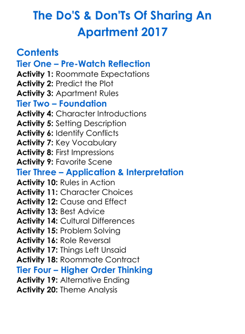 The Dos Donts Of Sharing An Apartment 2017 Worksheet Activity Booklet