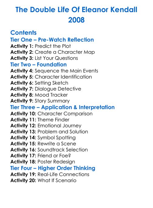 The Double Life Of Eleanor Kendall 2008 Worksheet Activity Booklet